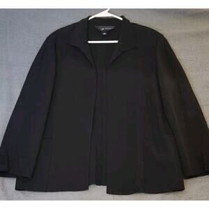 Vintage Linda Allard Ellen Tracy Wool Blazer Womens 14 Black Open Front‎ Jacket